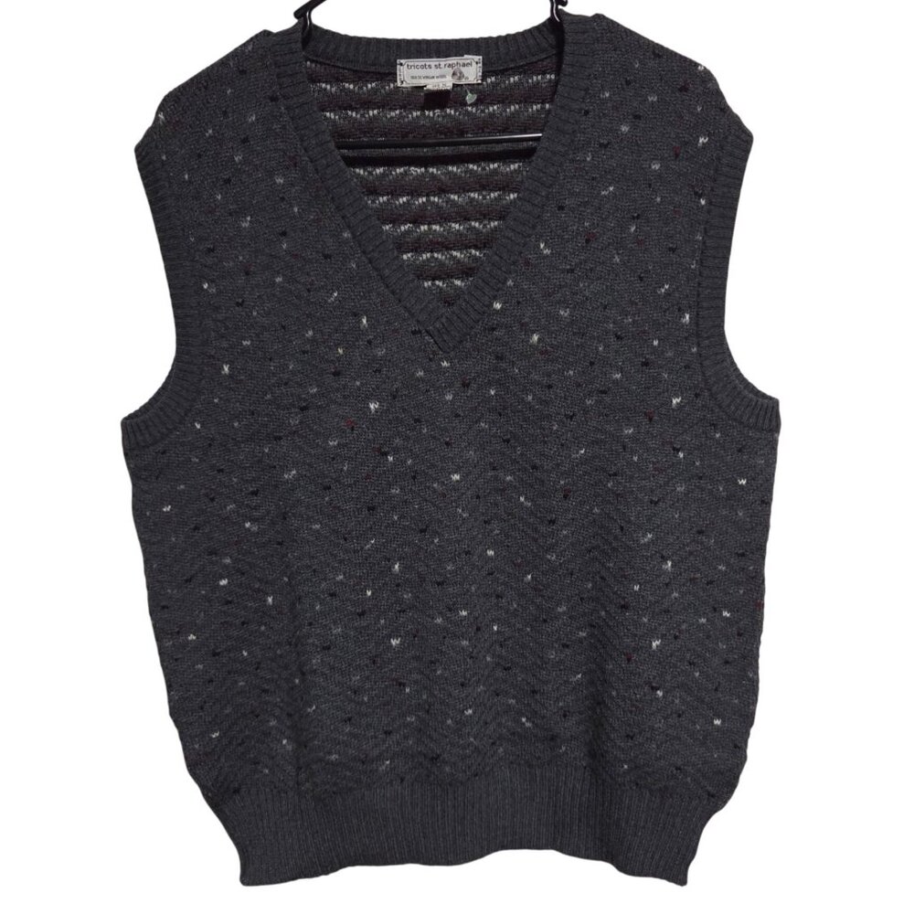 Vintage Tricots St. Raphael Wool Sweater Vest Mens Size Large Gray Speckled